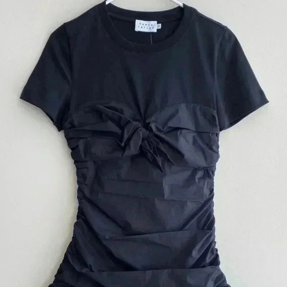 Tanya Taylor Peyton Knot Mini Dress, XS; Retro Ruched 80s Inspired Eras Dress - Picture 10 of 15